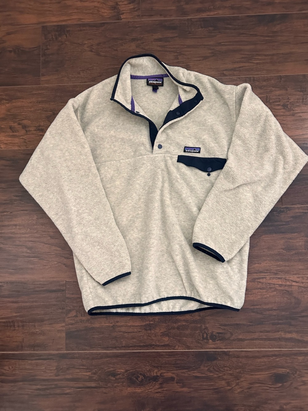 Patagonia Beige Synchilla Pullover with Black Trim